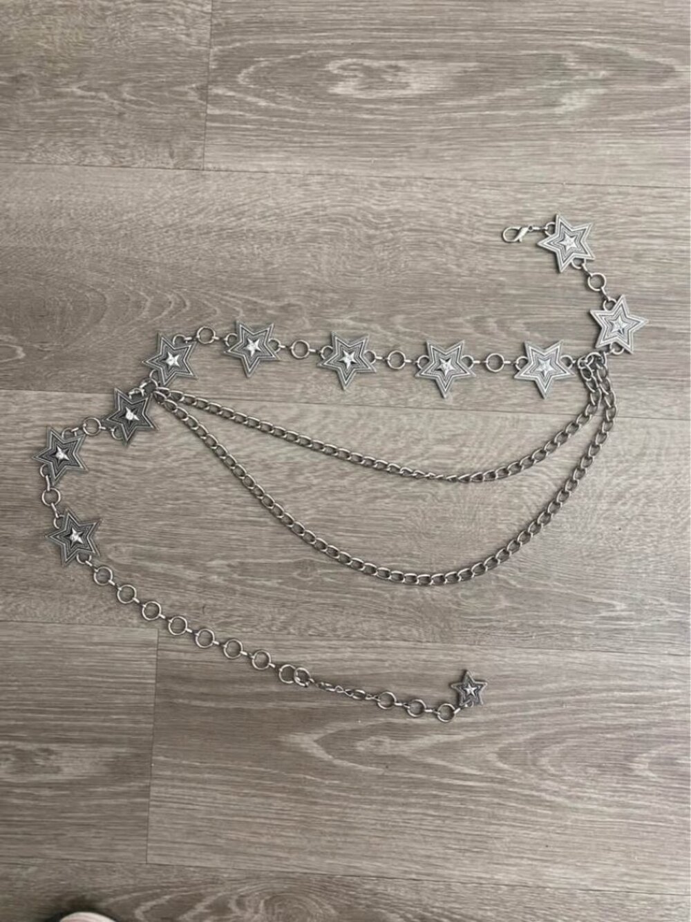 Silver Layered Star Chain Belt with Rhinestones | Y2K Glam Waist Belt - Picture 2 of 5